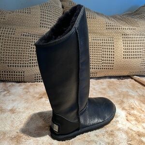New in box Australia luxe collective satin black lea ther tall boots 7